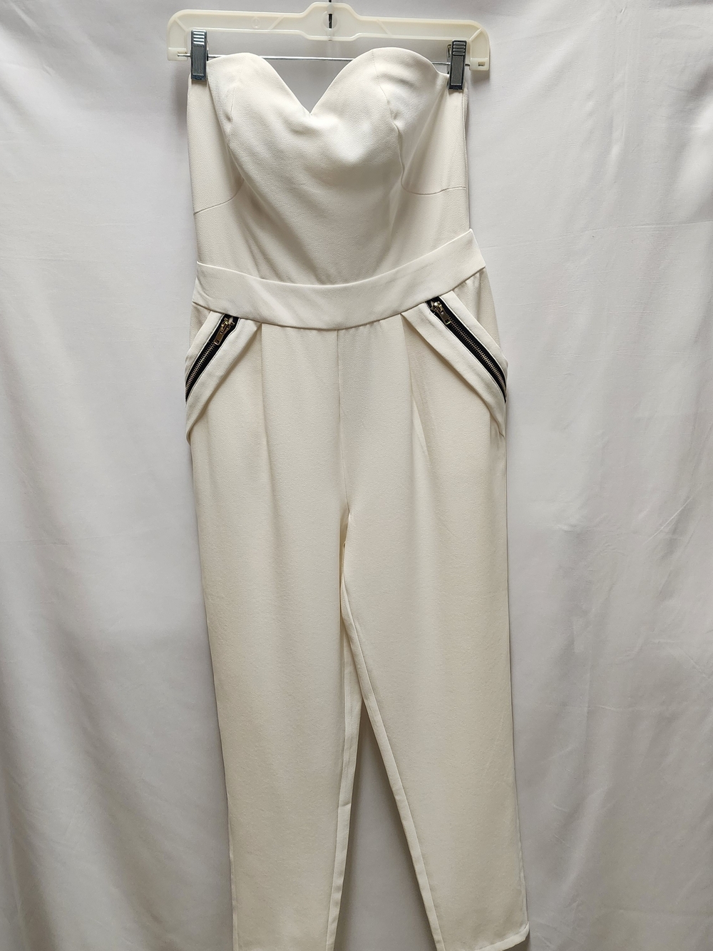 Gracia Cream Strapless Sweetheart Jumpsuit with Zip Accents